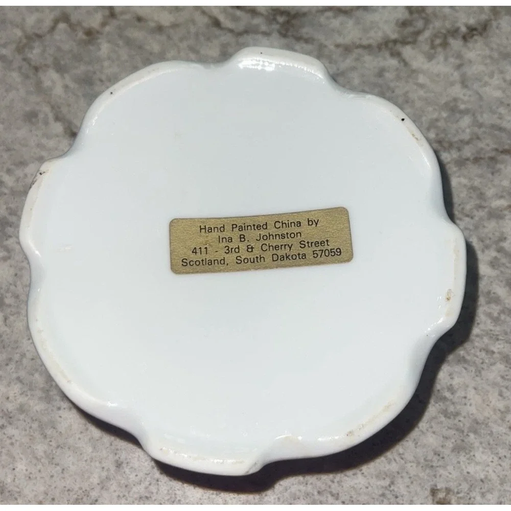 VTG painted China Trinket jewelry Dish Lid flowers Cottage-core Granny Scotland